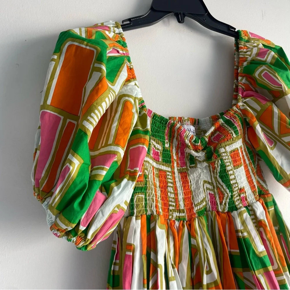 S/W/F SWF Puff Sleeve Babydoll Dress green white orange 22345 - Picture 4 of 8